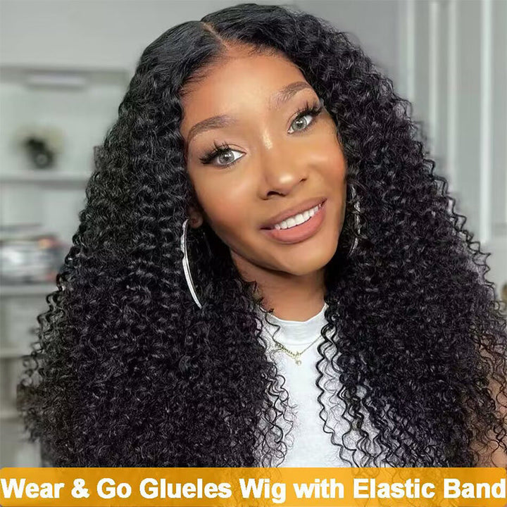 ALIGLOSSY Bye Bye Knots Pre Cut Wear Go Glueless Kinky Curly Wig 4x4 5x5 Curly Human Hair Wig With Pre-Pluck Beginner Friendly