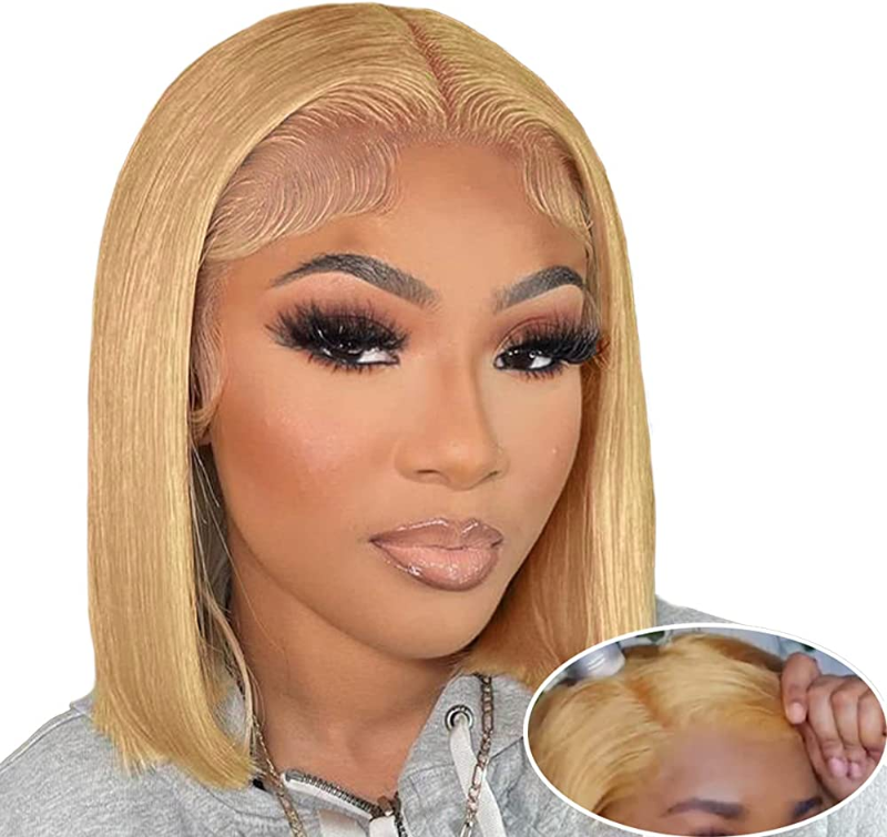 ALIGLOSSY 13X4 HD Lace Honey Blonde Straight Bob Hair Wig 150% Density