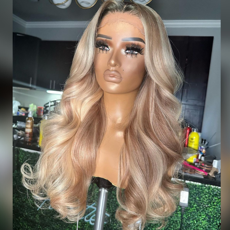 Aliglossy 250 Density Balayage Ash Honey Blonde Highlights 13x4 Lace Front Virgin Human Hair Wigs