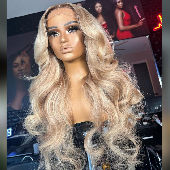 Aliglossy 250 Density Balayage Ash Honey Blonde Highlights 13x4 Lace Front Virgin Human Hair Wigs