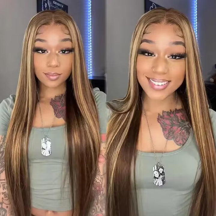 ALIGLOSSY Glueless Wear Go 5x5 4x4 Pre Cut Lace Wig P4/27 Highlight Straight HD Lace Closure Wig Beginner Friendly