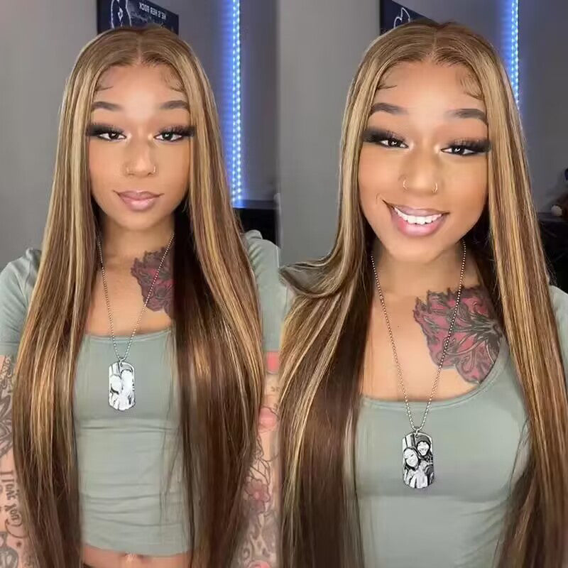 ALIGLOSSY Bye Bye Knots Glueless Wear Go 5x5 4x4 Pre Cut Lace Wig P4/27 Highlight Straight HD Lace Closure Wig Beginner Friendly