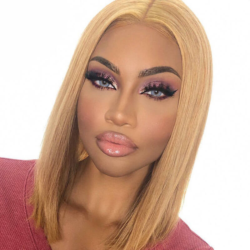 ALIGLOSSY 13X4 HD Lace Honey Blonde Straight Bob Hair Wig 150% Density