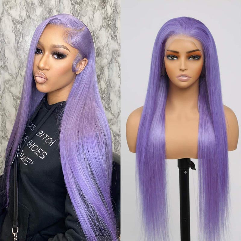 ALIGLOSSY Light Lavender Purple Wig 13x4 Lace Front Human Hair Wigs