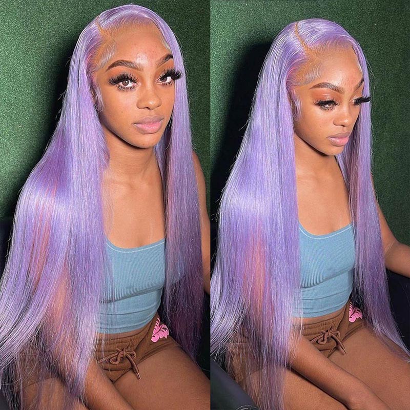 ALIGLOSSY Light Lavender Purple Wig 13x4 Lace Front Human Hair Wigs