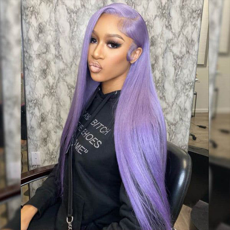 ALIGLOSSY Light Lavender Purple Wig 13x4 Lace Front Human Hair Wigs