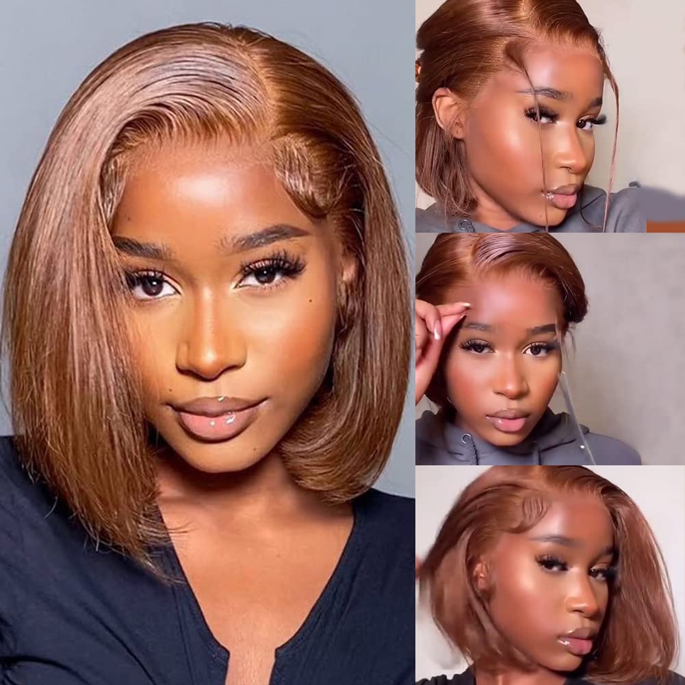 ALIGLOSSY #4 Chocolate Brown Short Straight Bob 13x4 Lace Front Wig