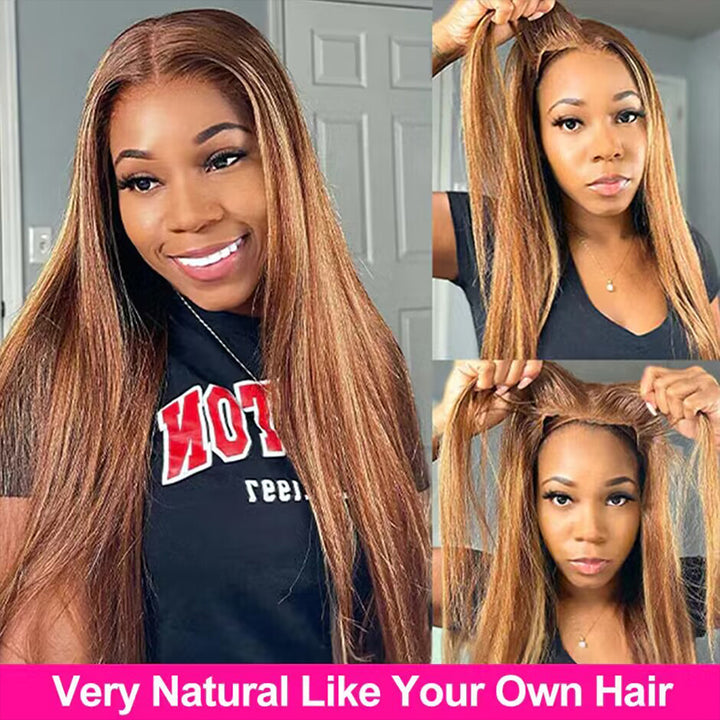 ALIGLOSSY Glueless Wear Go 5x5 4x4 Pre Cut Lace Wig P4/27 Highlight Straight HD Lace Closure Wig Beginner Friendly