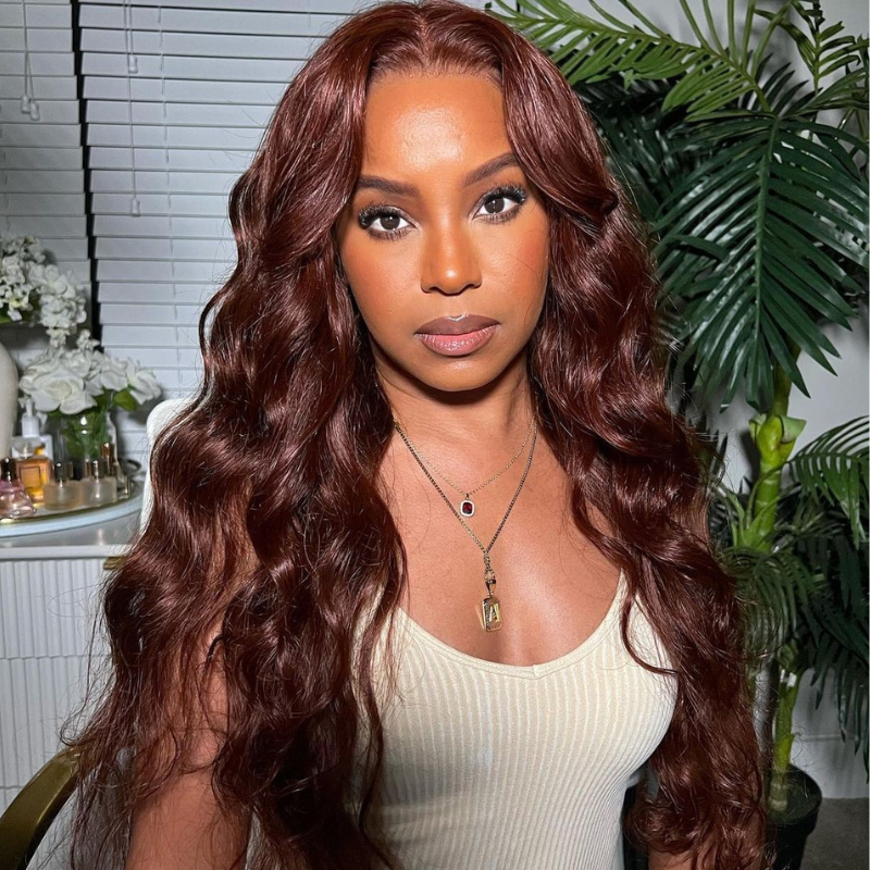 ALIGLOSSY Reddish Brown Color 13x6 HD Transparent Body Wave Lace Front Wig 13x4 Lace Straight Human Hair Wigs