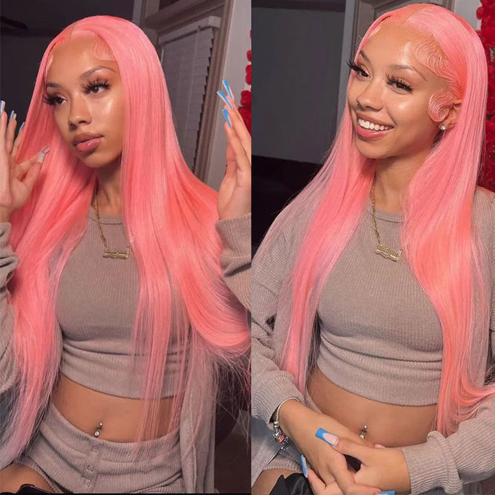 ALIGLOSSY 250 Density Pink Wig 13x4 Lace Front Straight Human Hair Weave Wigs