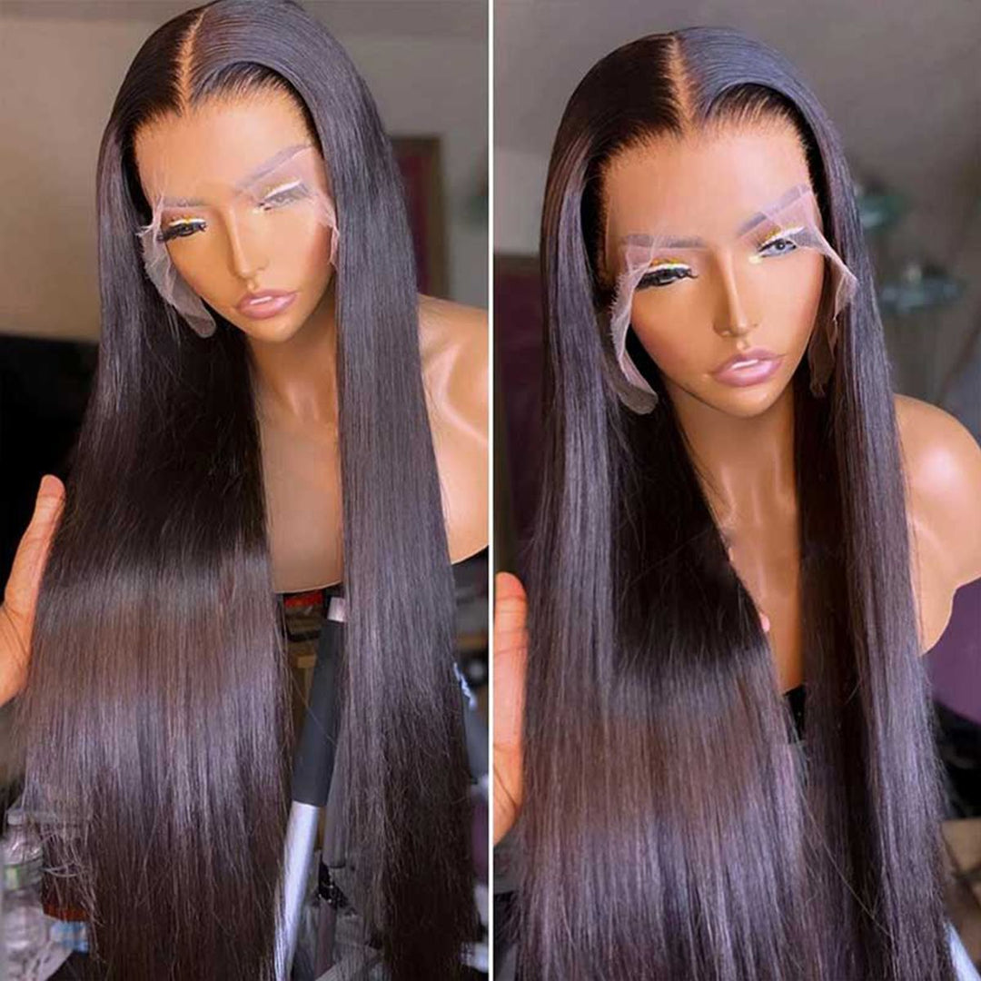 ALIGLOSSY 13x4 HD Transparent Straight Lace Frontal Wigs Pre-Plucked With Baby Hair Human Hair Lace Front Wigs