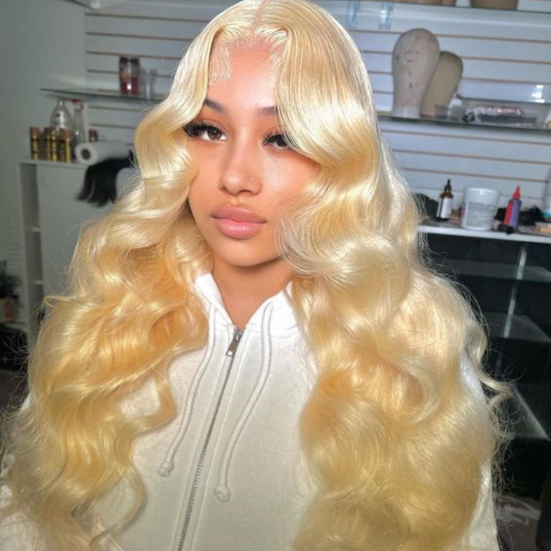 ALIGLOSSY 613 Blonde 13 * 4 13 * 6 HD Transparent Lace Frontal Body Wave Virgin Human Hair Wigs