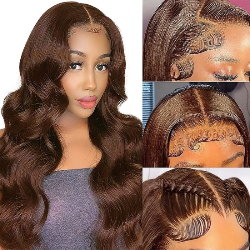 ALIGLOSSY Chocolate Brown 13x4 Glueless Body Wave Lace Front Wig HD Transparent Lace Human Hair Wigs