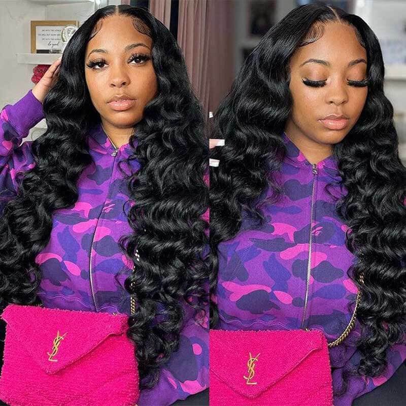 ALIGLOSSY 4x4 180% Density Pre Cut Wear Go Glueless Loose Deep Wave Human Hair Wig