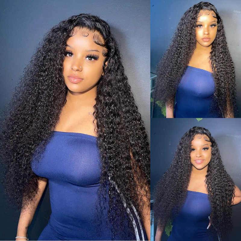 ALIGLOSSY 13x4 Glueless Kinky Curly Lace Front Wig HD Transparent Lace Curly Human Hair Wigs