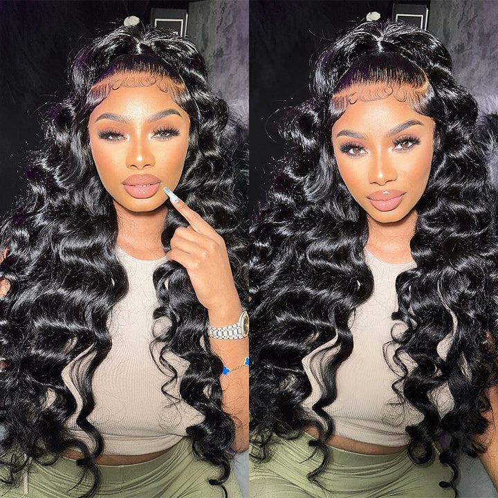 Aliglossy 250 300 Density Wand curls 13x4 Transparent Lace Front Loose Deep Wave Human Hair Wigs