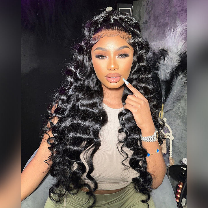 Aliglossy 250 300 Density Wand curls 13x4 Transparent Lace Front Loose Deep Wave Human Hair Wigs