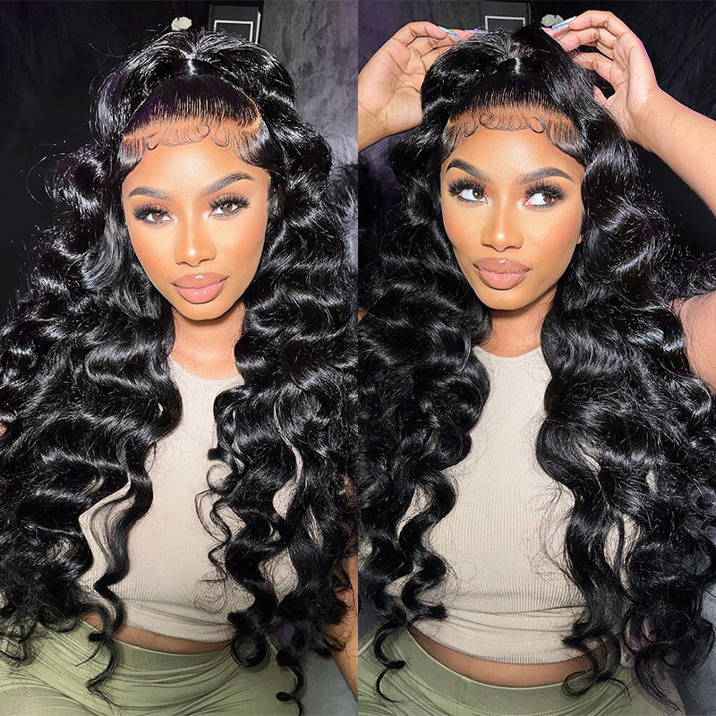 Aliglossy 250 300 Density Wand curls 13x4 Transparent Lace Front Loose Deep Wave Human Hair Wigs