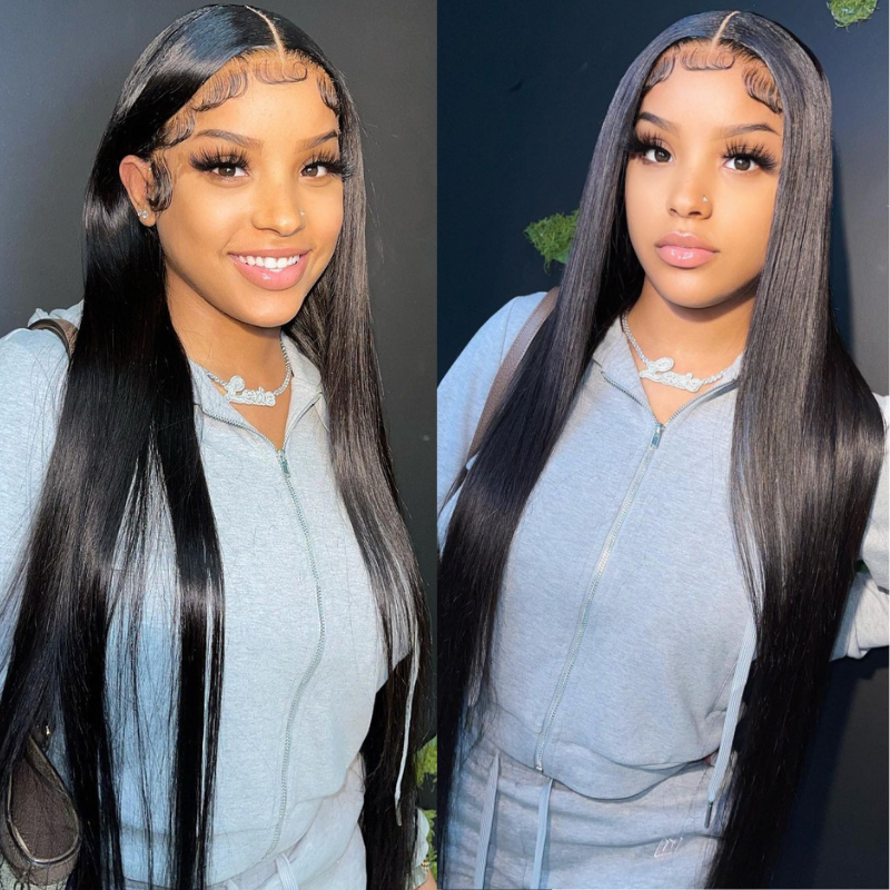 ALIGLOSSY 13x4 4x4 HD Transparent Lace Front Straight Hair Wig Human Hair for Black Woman