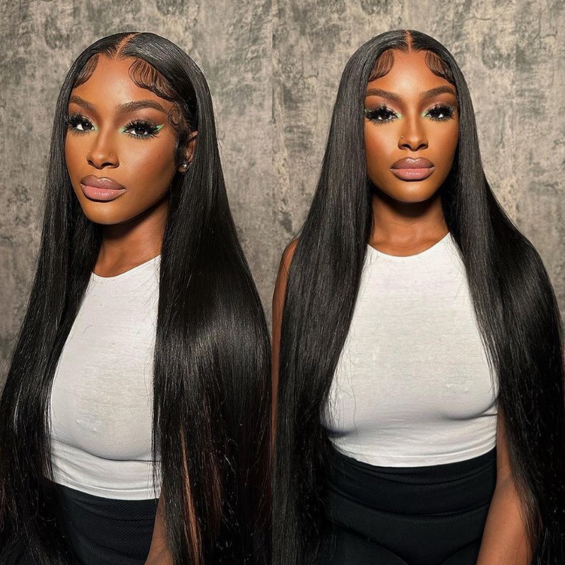 ALIGLOSSY 13x4 HD Transparent Straight Lace Frontal Wigs Pre-Plucked With Baby Hair 180 Density Human Hair Lace Front Wigs