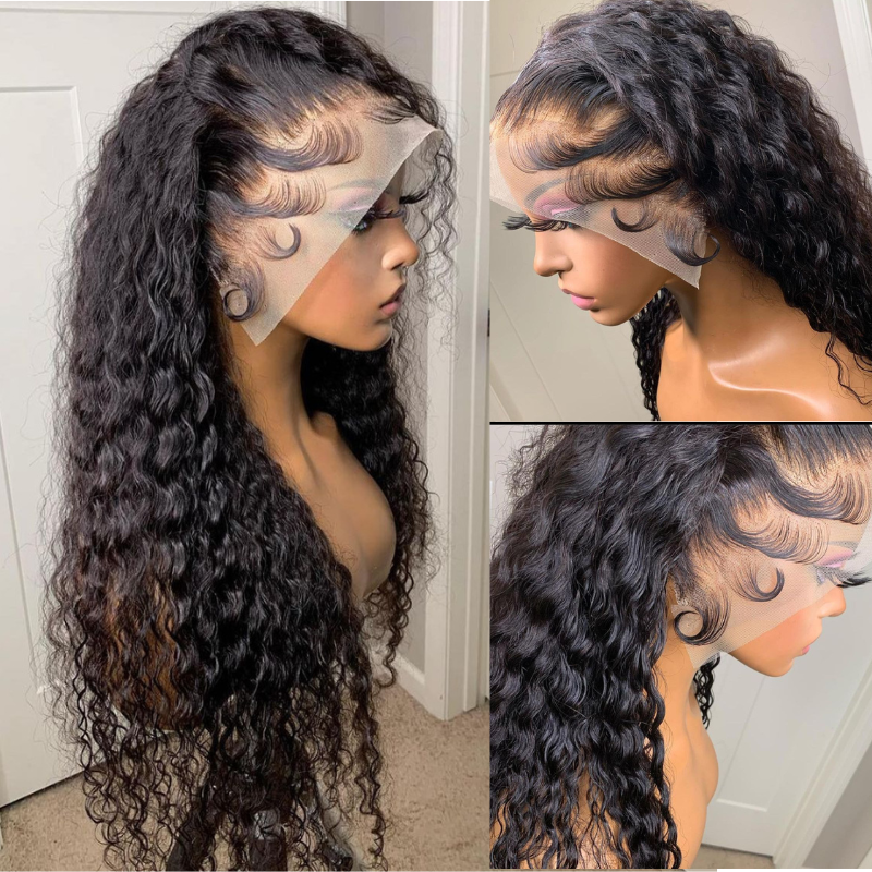 ALIGLOSSY 4x4 Water Wave Lace Front Wig 13x4 HD Transparent Wet And Wavy Human Hair Wigs
