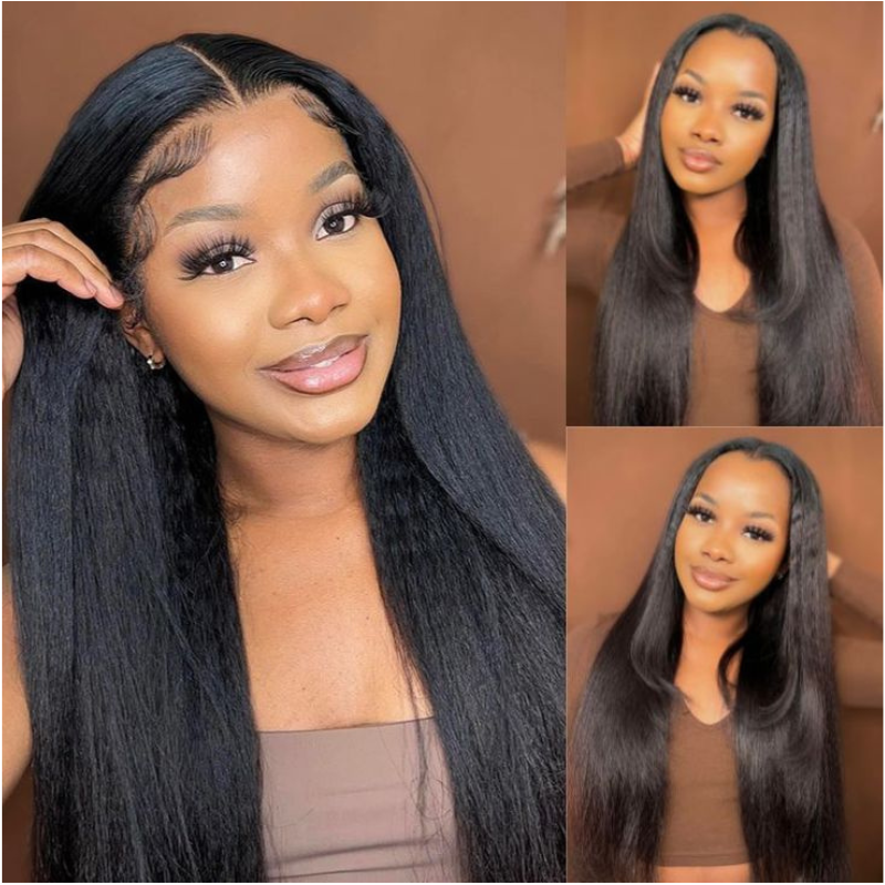 ALIGLOSSY 200% 250% Kinky Straight 13X4 Lace Frontal Wig HD Transparent Human Hair Wig