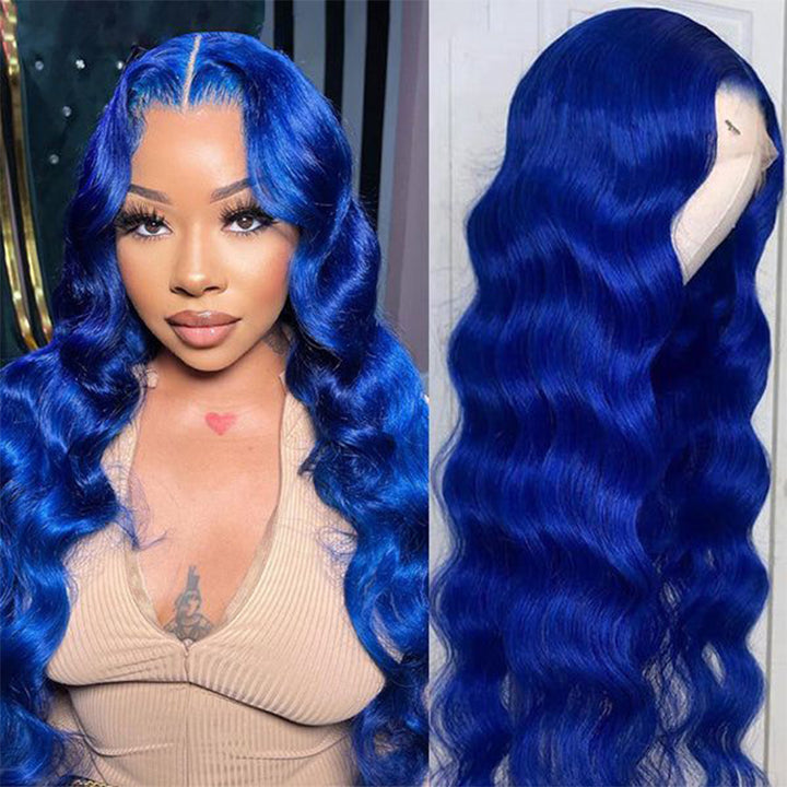 ALIGLOSSY 180% Density 13x4 Blue Color Lace Frontal Virgin Hair Wigs