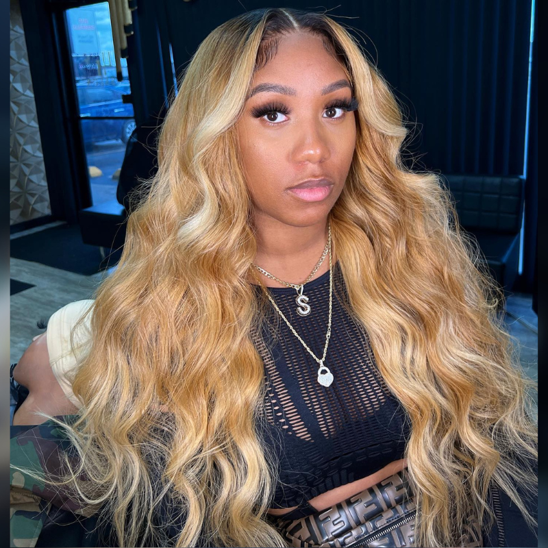 Aliglossy 300 Density Blonde Skunk Brown Highlights Body Wave 13x4 Lace Front Human Hair Wigs