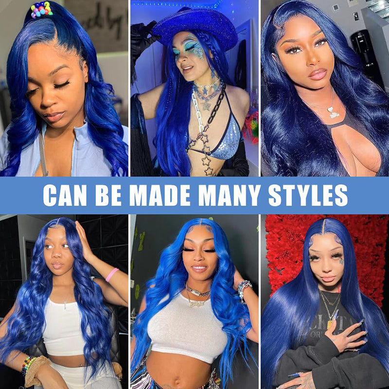 ALIGLOSSY 13x4 Lace Frontal Blue Color Body Wave Human Hair Wigs