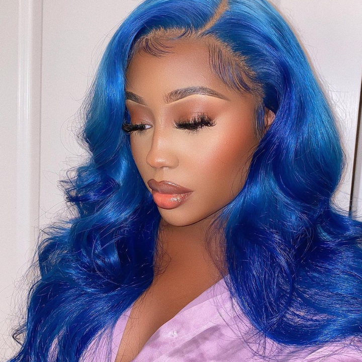 ALIGLOSSY 13x4 Lace Frontal Blue Color Body Wave Human Hair Wigs