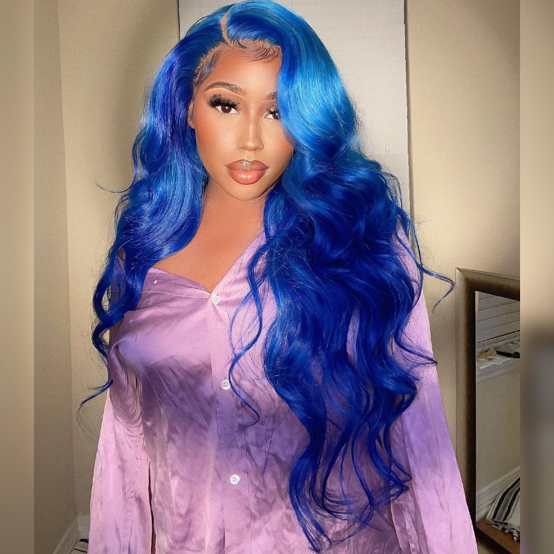 ALIGLOSSY 13x4 Lace Frontal Blue Color Body Wave Human Hair Wigs