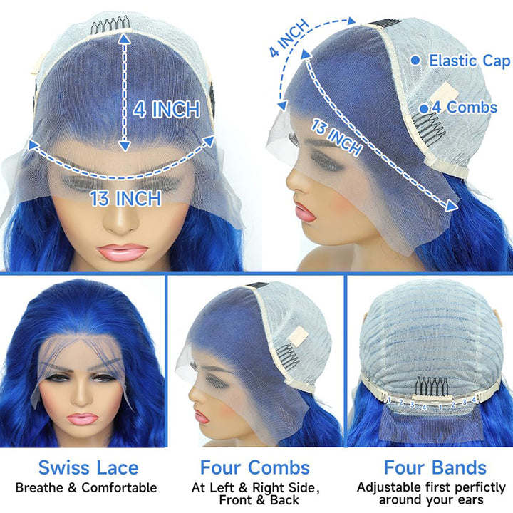 ALIGLOSSY Blue Color 13x4 Lace Frontal Straight Hair Wigs