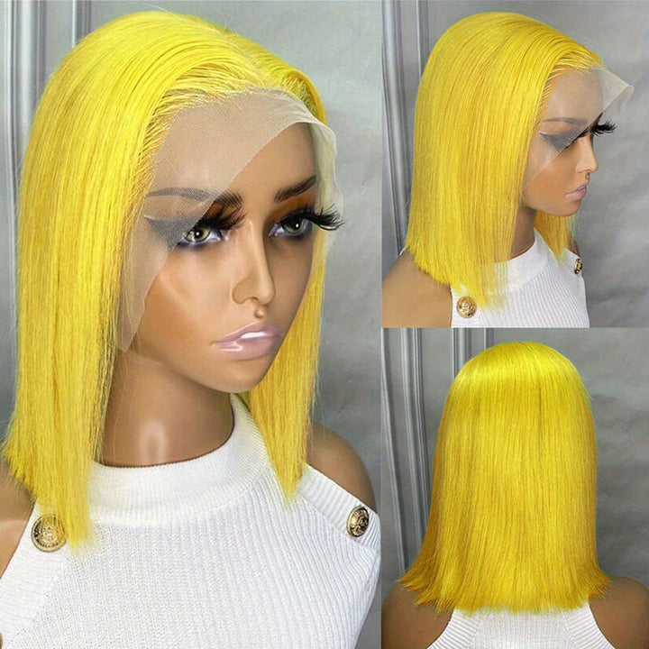 Aliglossy 13x4 Pre Plucked 150% Density Short Bob Wig Yellow Color Hair