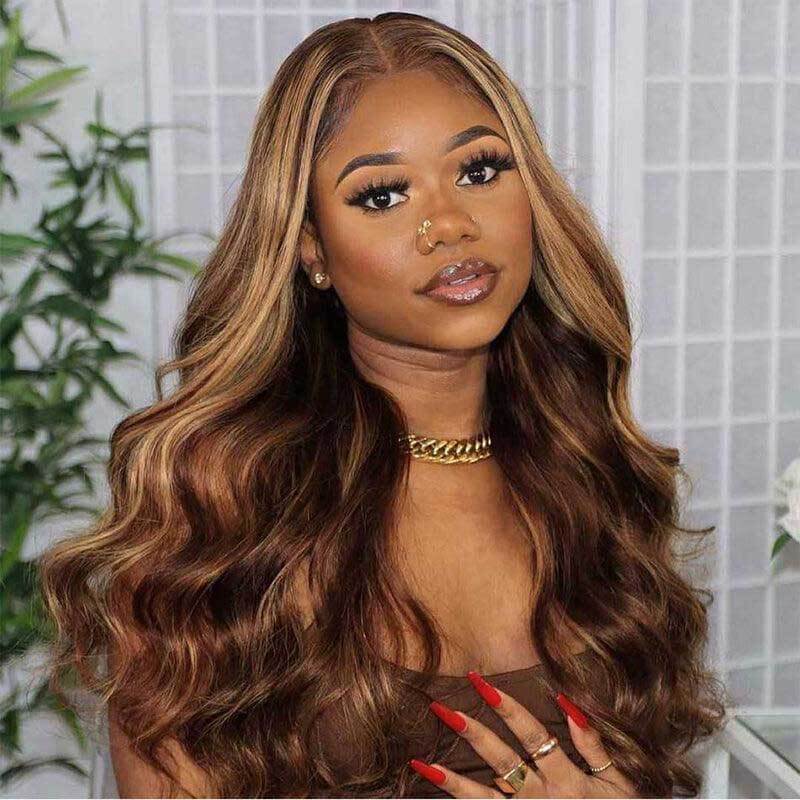 ALIGLOSSY Glueless P4/27 Highlights 13x4 Body Wave Lace Front Wig