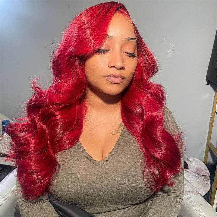 ALIGLOSSY 13x4 Lace Frontal Burgundy Red Body Wave Human Hair Wig