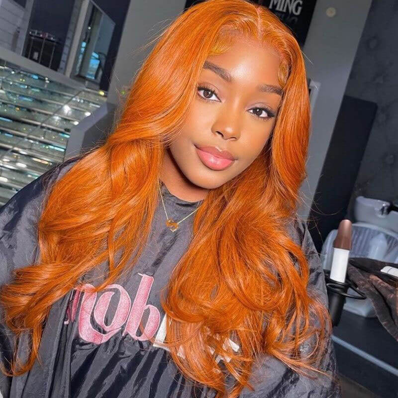 ALIGLOSSY Ginger Color 13x6 HD Transparent Body Wave Lace Front Wig 13x4 Lace Straight Human Hair Wigs