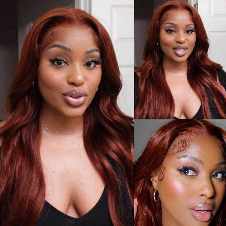 ALIGLOSSY Reddish Brown 13x4 HD Glueless Body Wave Lace Front Wig