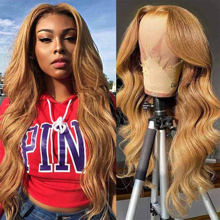 ALIGLOSSY 250 Density Honey Blonde 13x4 Transparent Lace Front Wig