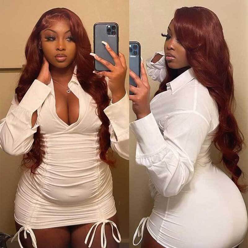ALIGLOSSY Reddish Brown 13x4 HD Glueless Body Wave Lace Front Wig