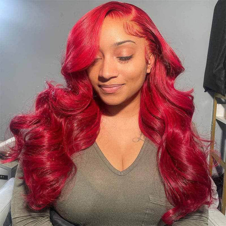 ALIGLOSSY 200% 250% RED Burgundy Color 13x4 Lace Front Body Wave Human Hair Wigs