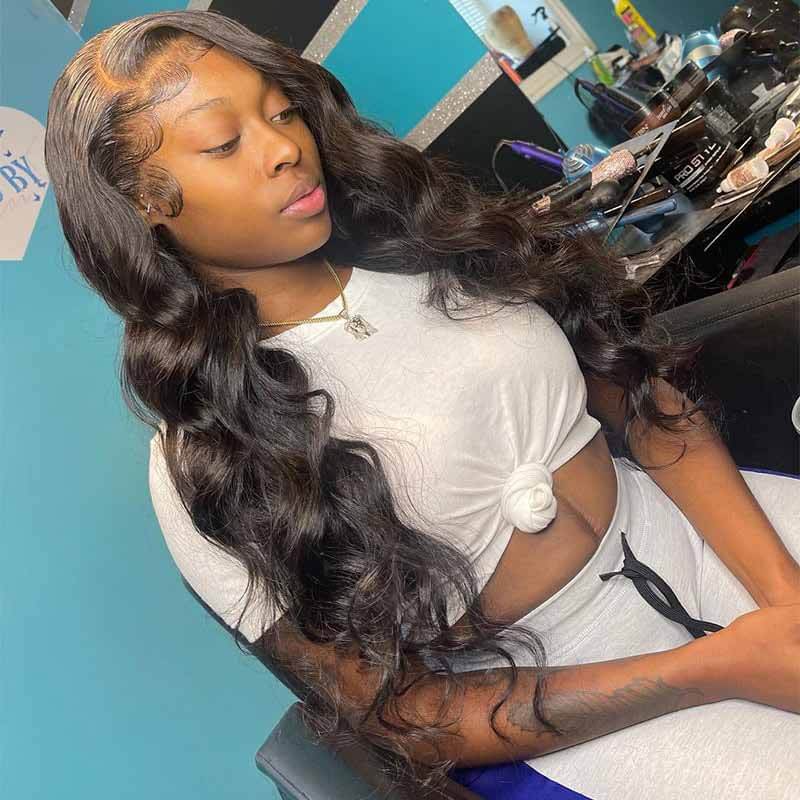 ALIGLOSSY HD Transparent Lace Front Body Wave Wigs Virgin Human Hair