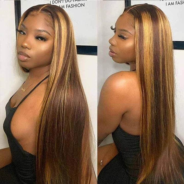 ALIGLOSSY Honey Blonde Highlight13x4 HD Transparent Lace Front Wig