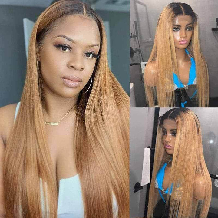 ALIGLOSSY Ombre 1B27 1B30 Color Wig 13x4 HD Lace Front Straight Hair