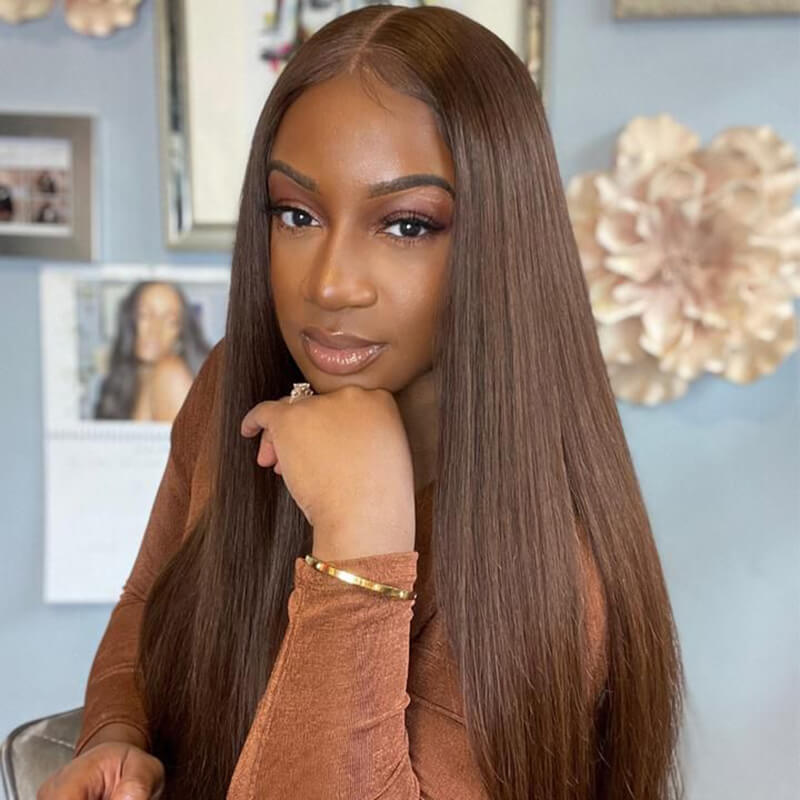 ALIGLOSSY Chocolate Brown 13x6 HD Transparent Straight Lace Front Wig 13x4 Bone Straight Human Hair Wigs