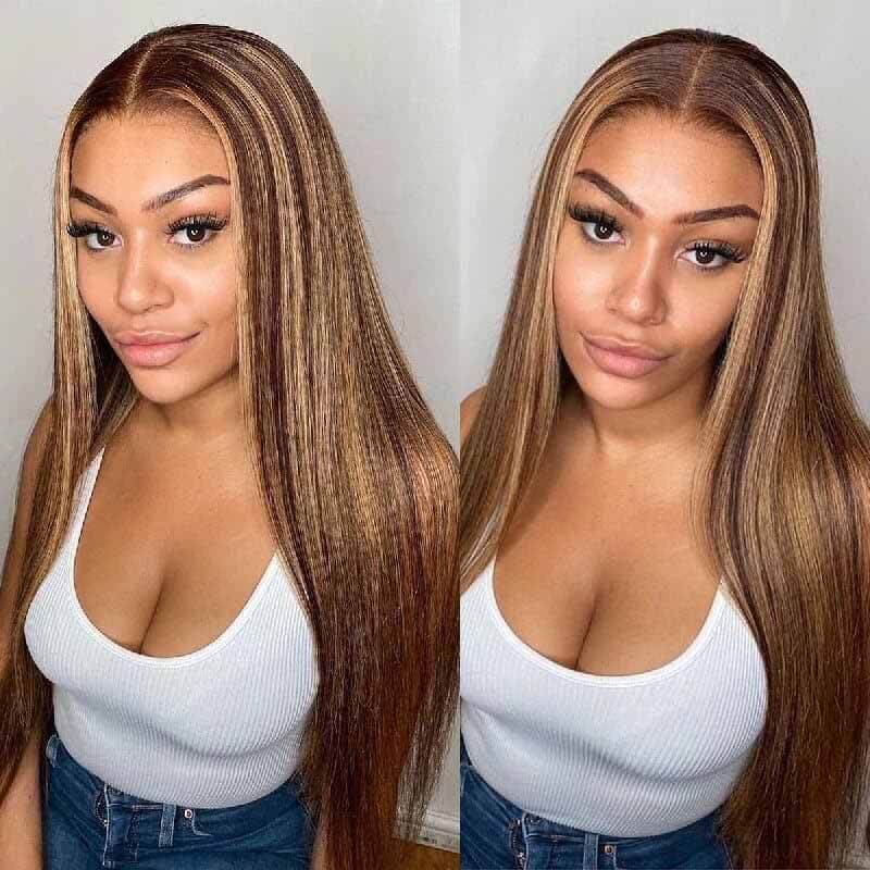 ALIGLOSSY 200 250 Density 13x4 HD Lace Front P4/27 Highlight Straight Hair Wig