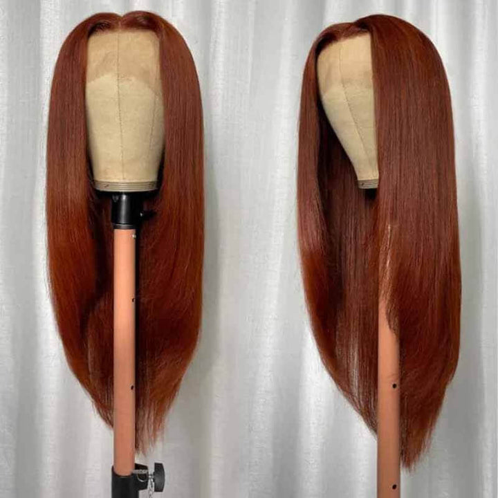 ALIGLOSSY Reddish Brown Color HD Transparent Straight Lace Front Wigs