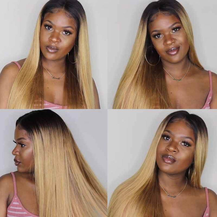 ALIGLOSSY Ombre 1B27 1B30 Color Wig 13x4 HD Lace Front Straight Hair