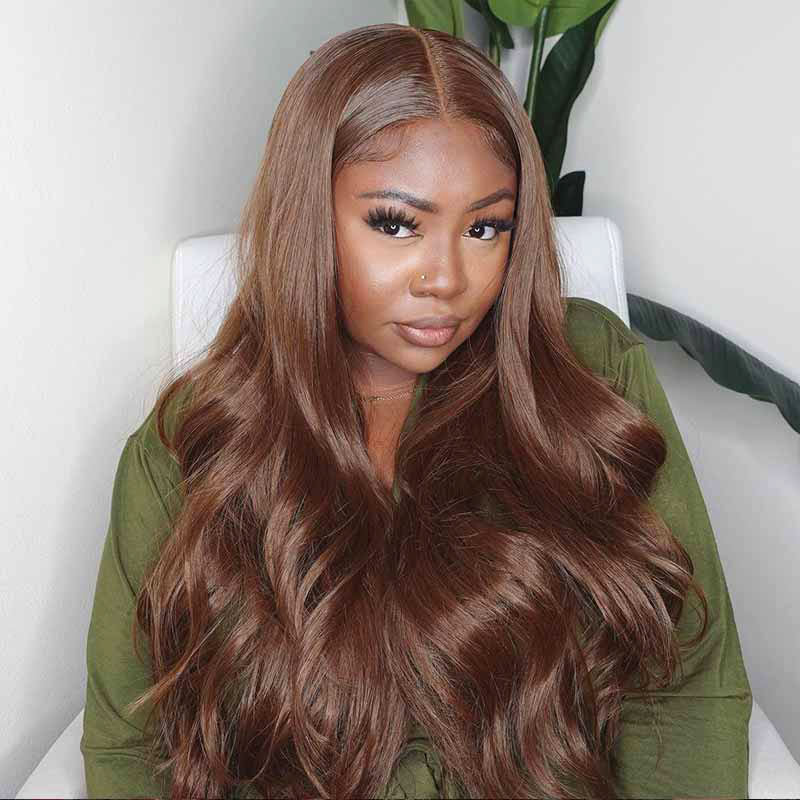 ALIGLOSSY 180% Density 4x4 Pre Cut Wear Go Glueless Chocolate Brown Body Wave Human Hair Wigs