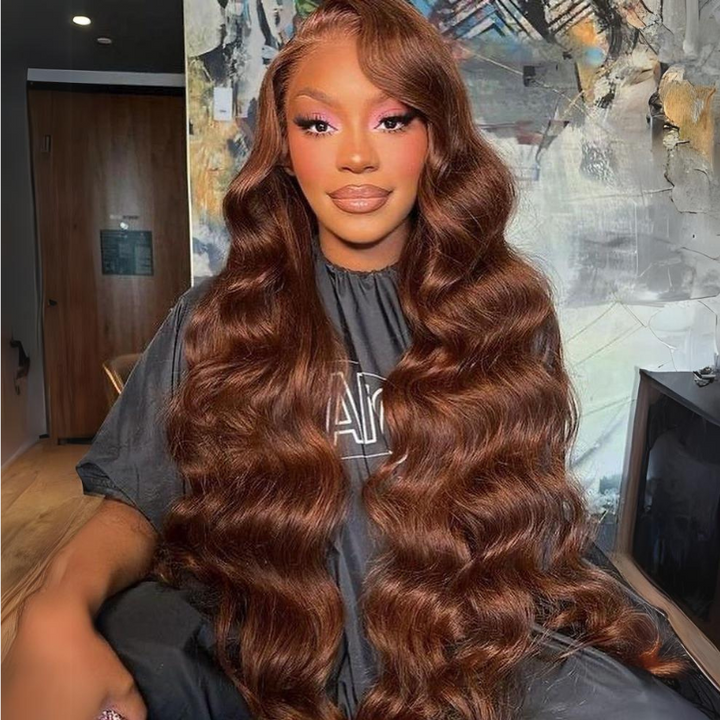 ALIGLOSSY Chocolate Chestnut Brown Wig 30 32 34 36 Inch Wand Curl Loose Deep Wave 13x4 Lace Frontal Human Hair Wigs