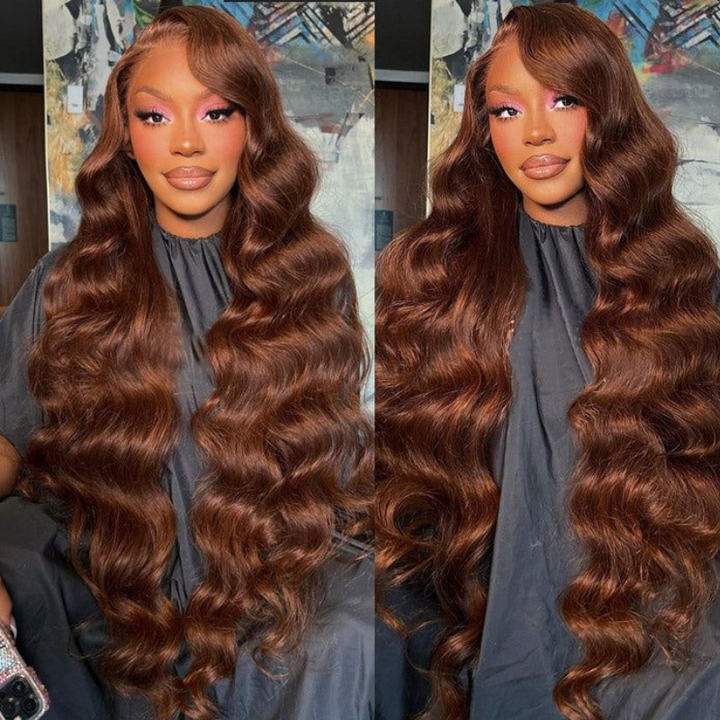 ALIGLOSSY Chocolate Chestnut Brown Wig 30 32 34 36 Inch Wand Curl Loose Deep Wave 13x4 Lace Frontal Human Hair Wigs